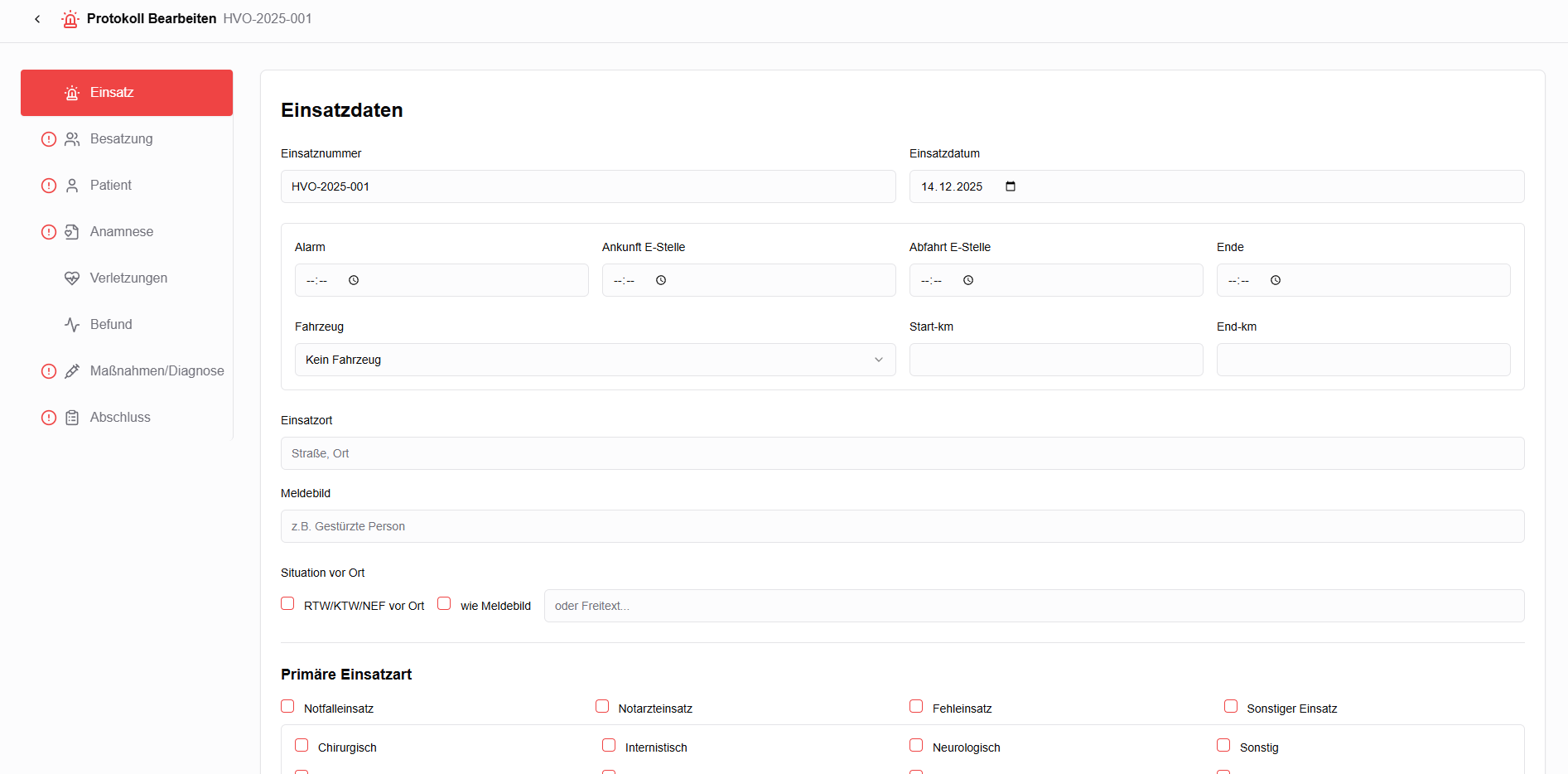 Screenshot of the rescue.Protocol documentation and reporting tool